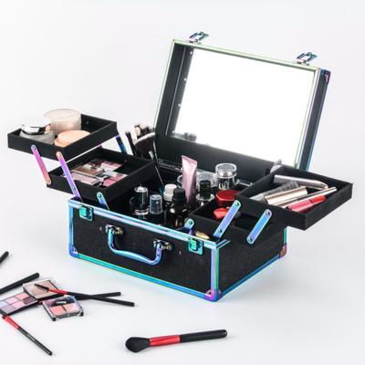 China Lady Small LED Makeup Train Case/Lighted Portable Travel Organizer Box With Led Cosmetic Light for sale