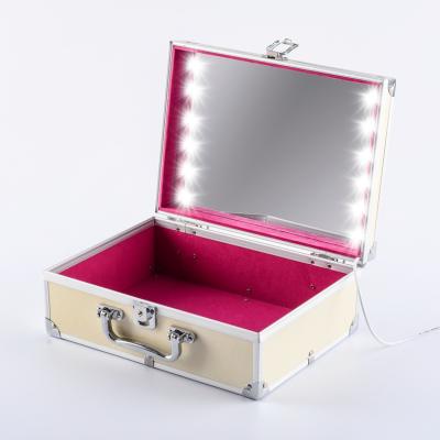 China 2021 White Lady Professional Small Portable Premium Aluminum Frame Led Beauty Makeup Cosmetic Case Travel Organizer With Mirror Light for sale