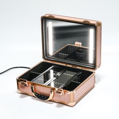 China High Quality Fashion Aluminum Waterproof Rose Gold Led Makeup Mirror Case for sale