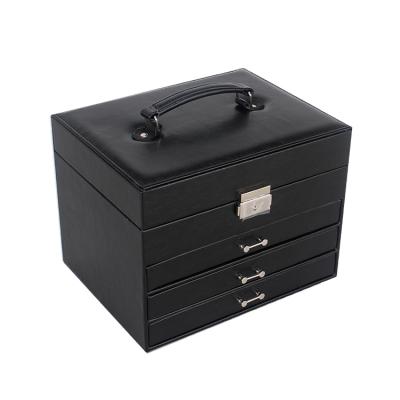 China Wholesale high quality fashionable black fashion portable custom made travel logo china luxury leather jewelry box for sale