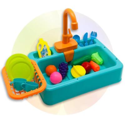 China 18 PCS/SET Plastic Pretend Play Kitchen Set Wash Basin Toys Kids Simulation Tableware Electric Kitchen Sink Over Family Toy Sink Set for sale