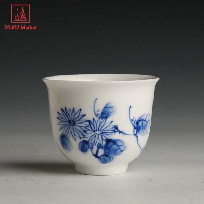 China Customized 60ML Hand Painted Blue And White Chinese Ceremony Viable Porcelain Teacup Tea Set Jingdezhen Flower Teacup Ji Furnace for sale