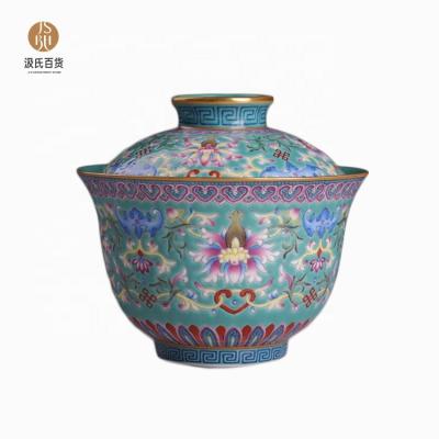 China High End Gifts to JUHETANG kiln enamel powder ceramic tea set 200ml viable royal handmade gaiwan porcelain for sale