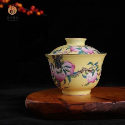 China High End Gifts to JUHETANG kiln enamel powder ceramic tea set 200ml viable royal handmade gaiwan porcelain for sale