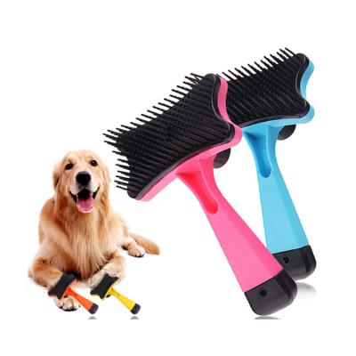 China Small Animals Plastic Pet Grooming Brush For Bathing Massage Sweep Pet Rubber Plastic Comb With Adjustable Ring for sale