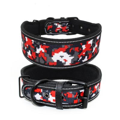 China Four Layers Metal Buckle Reflective Thick Wide Adjustable Heavy Duty Adjustable Dog Collars For Pit Bull Dogs for sale