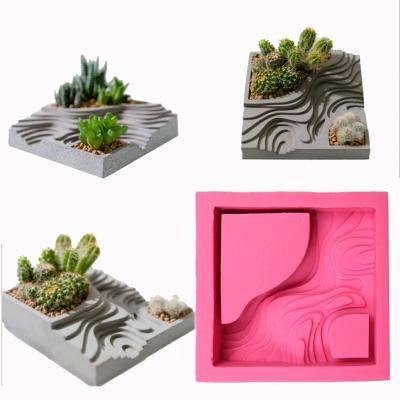 China 0369 Viable Concrete Square Flower Pot Silicone Mold Pastry Baking Fondant Cake Tool Succulent Tool for sale