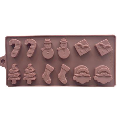 China 0491 Christmas Series Chocolate Ice Cream Tray Mold 12 Hole Santa Sock Tree DIY Cake Silicone Viable Baking Mold for sale