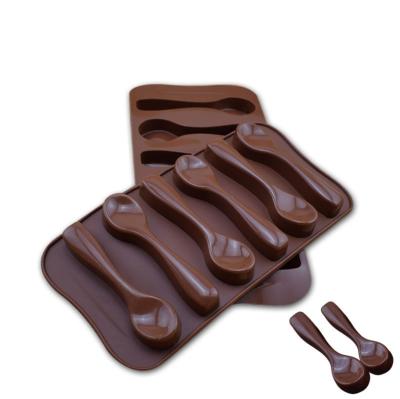 China 1009 6 Cavity Spoon Chocolate Mold DIY Silicone Cake Baking Sustainable 3D Cookies Silicone Handmade for sale