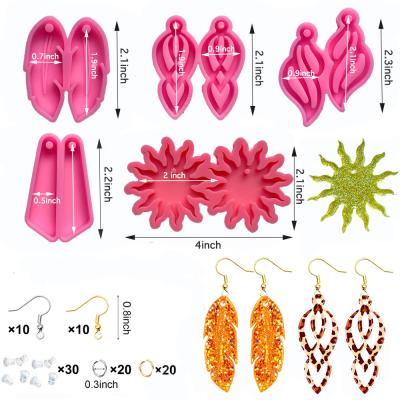 China 0324 Viable DIY Crystal Epoxy Multi-Style Earrings Set Earrings Feather Pendants Resin Silicone Mold for sale