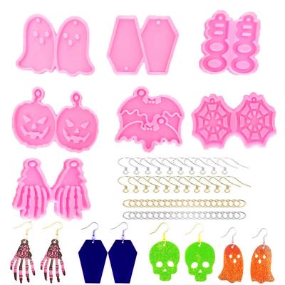 China 0623 DIY Halloween Pumpkin Hat Ghost Hand Bat Earrings Viable Silicone Epoxy Mold Resin Pendant Mold for sale