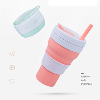 China 0131 Silicone Contemporary Folding Water Cup Portable Coffee Mug Douyin The Same Water Bottle Straw Mug for sale