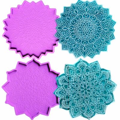 China 0204 DIY Crystal Epoxy Flower Shaped Coaster Mat Resin Mold Idea Silicone Mold Viable Glossy Set Decoration for sale