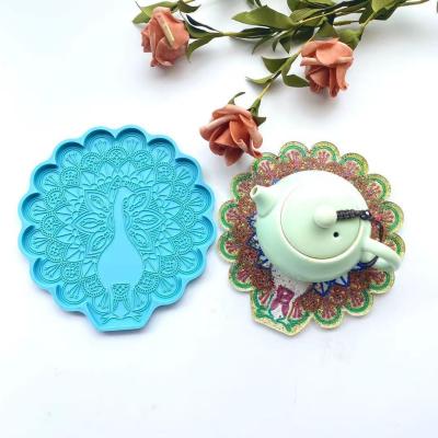 China 0329 Creative DIY Crystal Epoxy Animal Flower Coaster Viable Shining Small Tray Resin Silicone Mold for sale