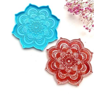 China 0568 DIY Crystal Epoxy Flower Shaped Coaster Viable Glossy Silicone Mold Tray Resin Mold for sale