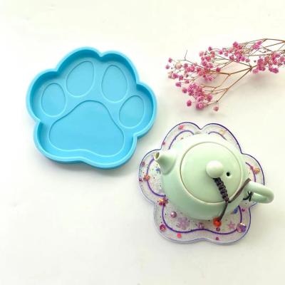 China 0578 DIY Crystal Epoxy Bear Paw Coaster Viable Shiny Silicone Mold Tray Resin Mold for sale