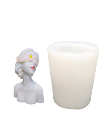 China 016 DIY Eyes Girl Viable Creative Closed Portrait Blindfolded Head Sculpture Scented Candle Plaster Home Decoration Silicone Mold for sale