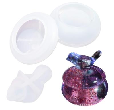 China 012 DIY Viable Crystal Epoxy Jar Bird 2 Pieces Set Creative Craft Storage Box Blush Box Silicone Epoxy Mold for sale