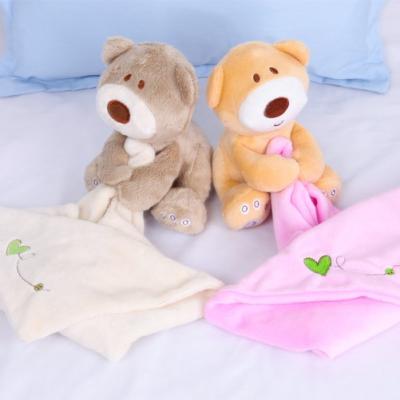 China New 2021 Hot Sale Custom Soft Baby Toy Towel Baby Hand Blanket Washable With Cute Soft Flannel Cartoon Bear for sale