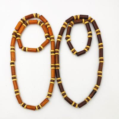 China Hot Selling Vintage Stock Cheap Handmade Wooden Beads Elastic Bracelet&Necklace Set for sale