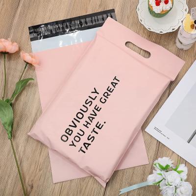 China Pink Poly Waterproof Custom Bag Waterproof Parcel Bag Logo Ad With Opaque Handle for sale