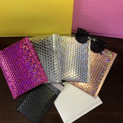 China Matte Bubble Padded Envelope Waterproof Rainbow Metallic Holographic Air Mailer Polymailer Shockproof Tearproof Bags Custom Bubble Mailers For Mailing Packaging for sale