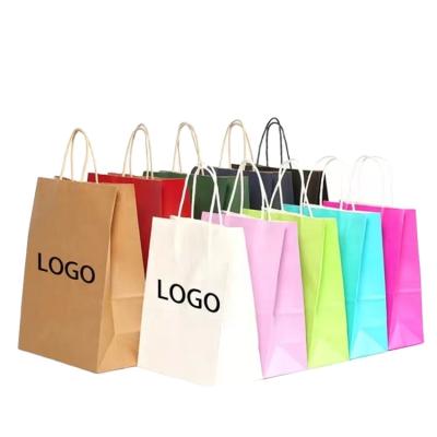 China Recyclable Custom Printed Your Own Logo Gift Craft White Brown Kraft Paper Cardboard Packaging Shopping Paper Bag With Handles for sale