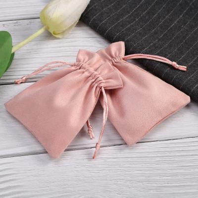 China Natural Custom Black Velvet Drawstring Jewelry Pouch Bag With Satin Ribbon for sale