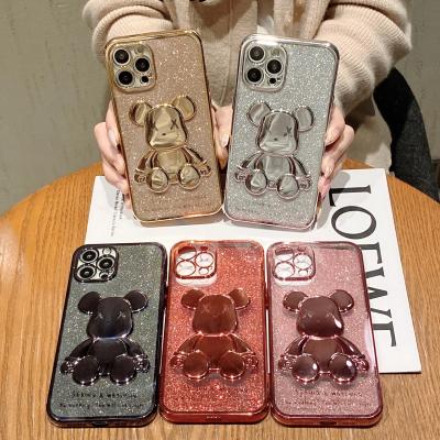 China Cute Silicone Glitter Bear Plating Phone Case Waterproof Clear Lens Protective Cover For iPhone13 11 promax 12 xs for sale