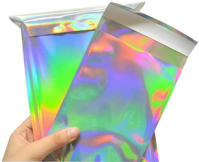 China Recyclable Custom Shipping Bags Self Seal Adhesive Tape Design Printed Poly Mailers Rainbow Glitter Envelopes Holographic Laser Item Bag for sale