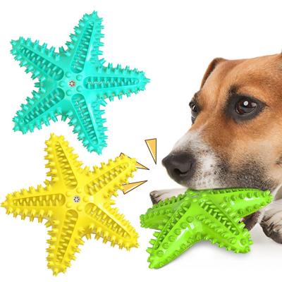 China Viable Puppy Teeth Cleaning Chew Training Dog Accessories Squeaky Rubber Bite Pet Supplies Resistant Starfish Dog Toothbrush Toy for sale