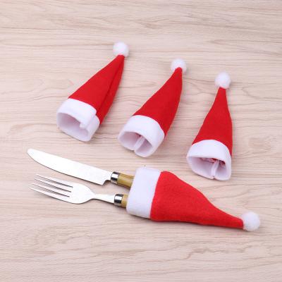 China Christmas Decor Christmas Decorations Mini Christmas Hat for Wine Cap Brushed Cloth Hat Knife and Fork Set Cutlery Set for sale