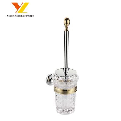 China Elegant Classic Hardware Crystal Gold Toilet Brush Holder Cleaning Brush Bathroom for sale