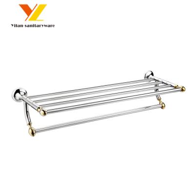 China Wholesale Fashion Brass Towel Shelf With Towel Holder Bathroom Gold Towel Rack for sale