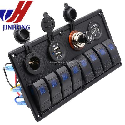 China Electronic/Marine/Jeep/Boat Waterproof Panel 8 Gang Boat RV Marine Racing 12V Circuit Breaker Rocker Switch Light for sale