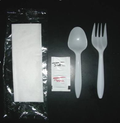 China PP Disposable Plastic Cutlery With Fork / Spoon / Pepper / Salk And Napkin for sale