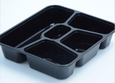 China Black Color 5 compartment PP Food Trays Disposable Takeaway Containers 4.5cm Height for sale