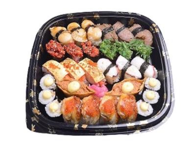 China Gute Quadrat-Wegwerfsalat-Kästen PS-Plastiksushi-Behälter L300*W300*H50mm zu verkaufen