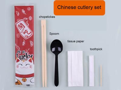 China Dispoabel Chinese cutlery sets bamboo chopsticks plastic PP spoon customized printing logo for takeaway food for sale