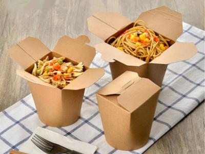 China Eco-friendly Food Grade Brown Paper Material Disposable Noodle Pail Spaghetti Salad Takeaway Boxes for sale