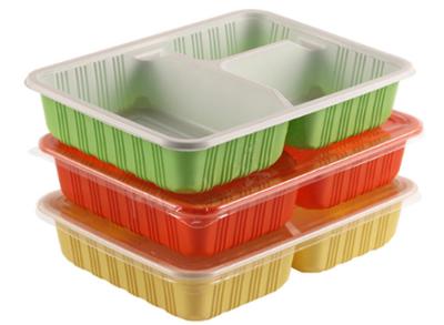 China 3 Essenstablett-warmgeformter Bento Luch Box For Fast-Lebensmittelgeschäft-Bruch-Widerstand der Fach-doppelte Farbepp. zu verkaufen