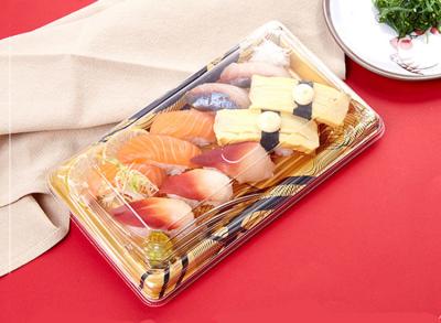 China Rechteck-Plastiksashimi-druckten Wegwerfsushi-Behälter zu verkaufen