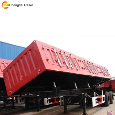 China Truck Trailer Factory 60 Ton Tri-Axle End Dump Semi Tipper Side Turn Trailer for sale