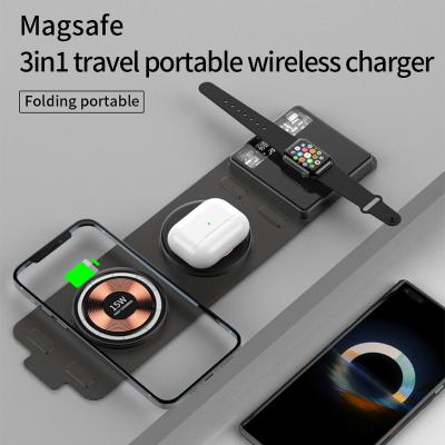 China 2022 New Product Foldable Smart Watch Travel 3 In One Smart Phone Magnetic Wireless Charger for sale