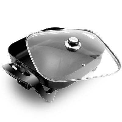 China Outdoor electric nonstick skillet with tempered glass lid smokeless hotpot pan pan fryer square cookware for sale