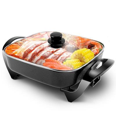 China Outdoor electric 30cm non-stick frying pan with tempered glass lidsmokeless hotpot for sale