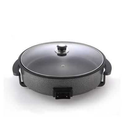 China Tempered Glass Lid Easily Cleaned Hardware and Round Shape Multifunctional Electric Pizza Pan Cake Pan Non-Stick Silver Gray Heating Frying Pan for sale