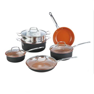 China Sustainable Home Housewares Cookware Set High Quality Saucepan With Coppery Single Handle S/S Selling Handle Milk Hot Saucepan Sets for sale