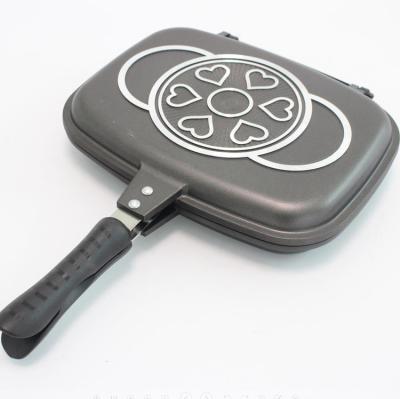 China Long Lasting 32cm 36cm Aluminum Die Cast Double Frying Pan Double Grill Pan Barbecue Pan Grill Pan for sale