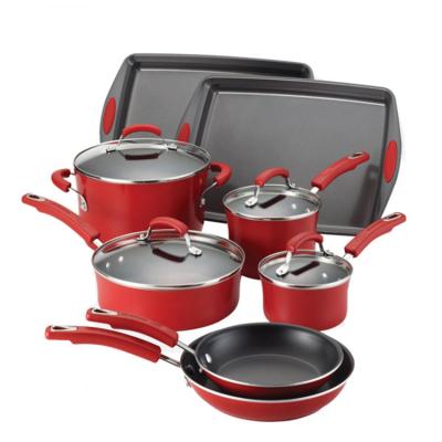 China Large Size 12pcs Family Kitchen Long Set Durable Aluminum Grill Non-Stick Coating with Cookware Set Supply Gift Box Package Cookware Sets for sale